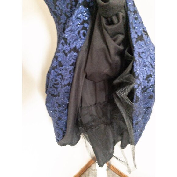 Vintage 2000s Off-Shoulder Blue & Black Glitter Lace Lined Dress S Prom - Picture 13 of 14